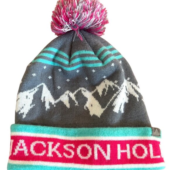 Cirque Mountain Apparel Jackson Hole Knit Winter Hat Beanie Pom Pom Aqua Pink - Picture 1 of 4